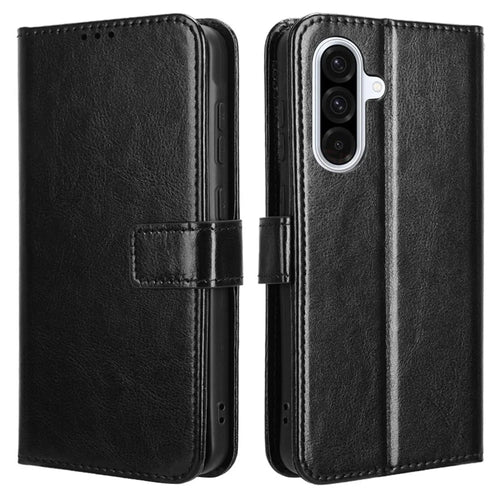 For Samsung Galaxy A36 5G Case Crazy Horse Texture PU Leather Phone Wallet Cover - Black - 1