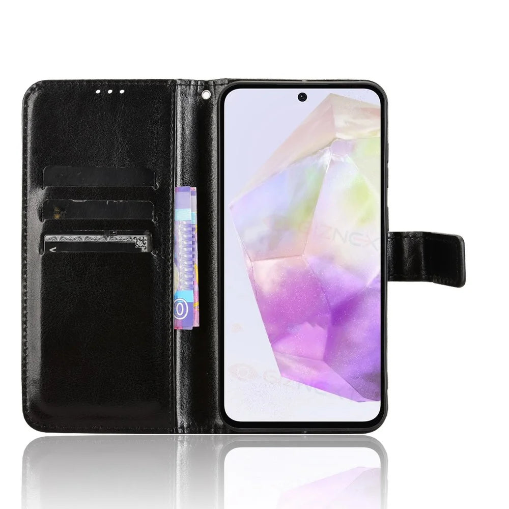 For Samsung Galaxy A36 5G Case Crazy Horse Texture PU Leather Phone Wallet Cover - Black - 2
