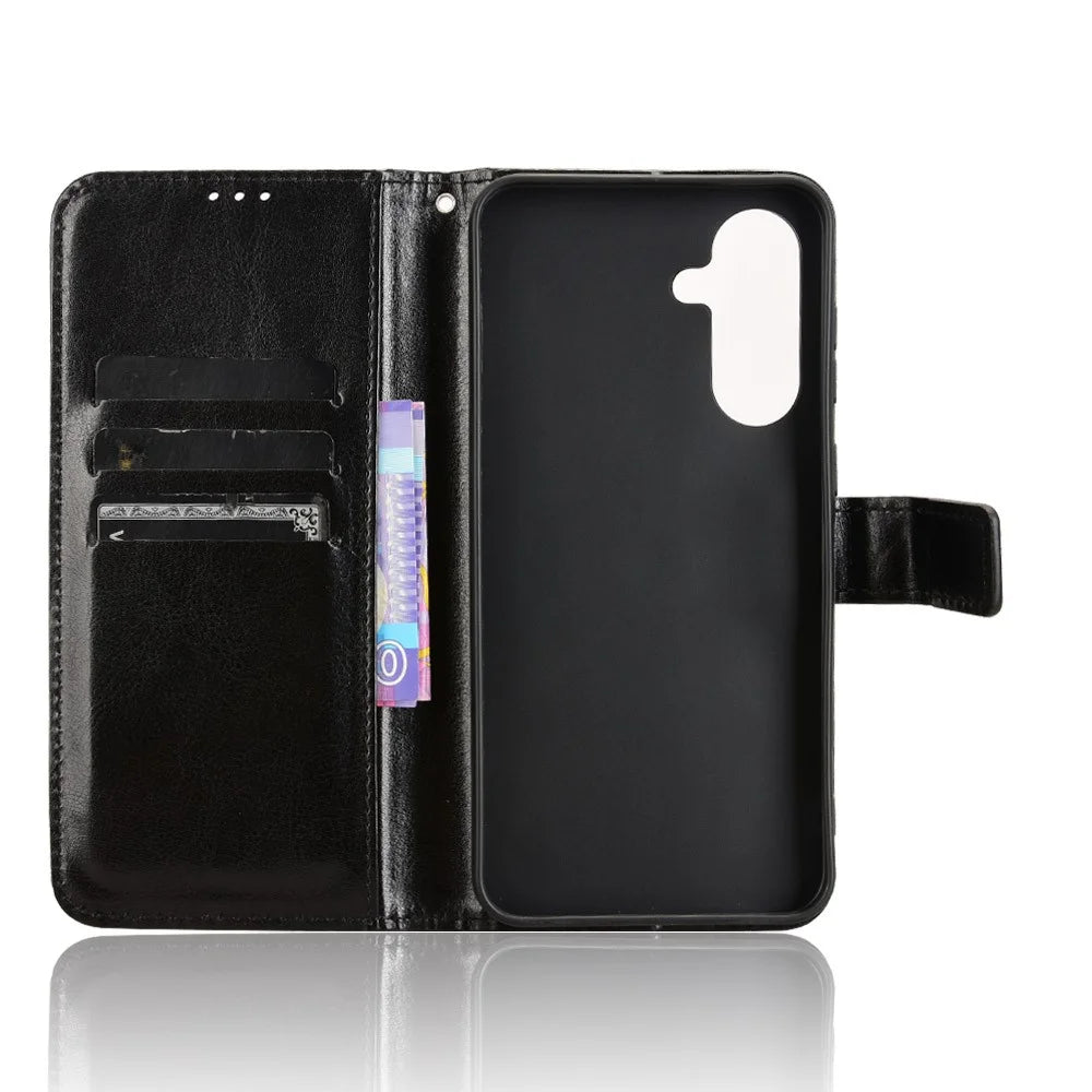 For Samsung Galaxy A36 5G Case Crazy Horse Texture PU Leather Phone Wallet Cover - Black - 4