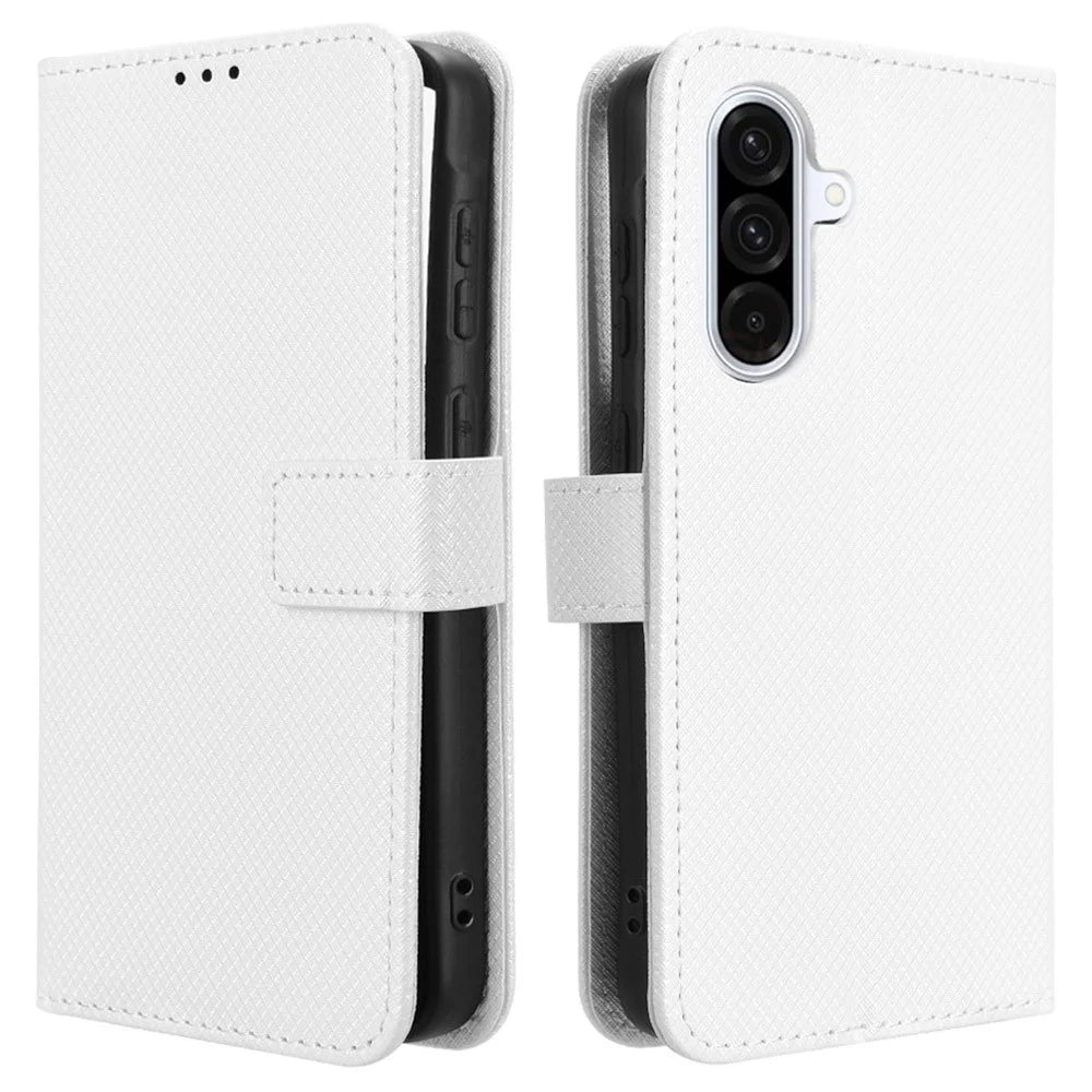 For Samsung Galaxy A36 5G Case PU Leather Diamond Texture Wallet Phone Cover - White - 1