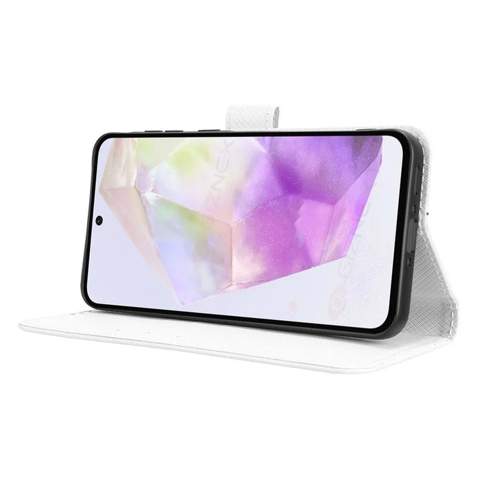 For Samsung Galaxy A36 5G Case PU Leather Diamond Texture Wallet Phone Cover - White - 4