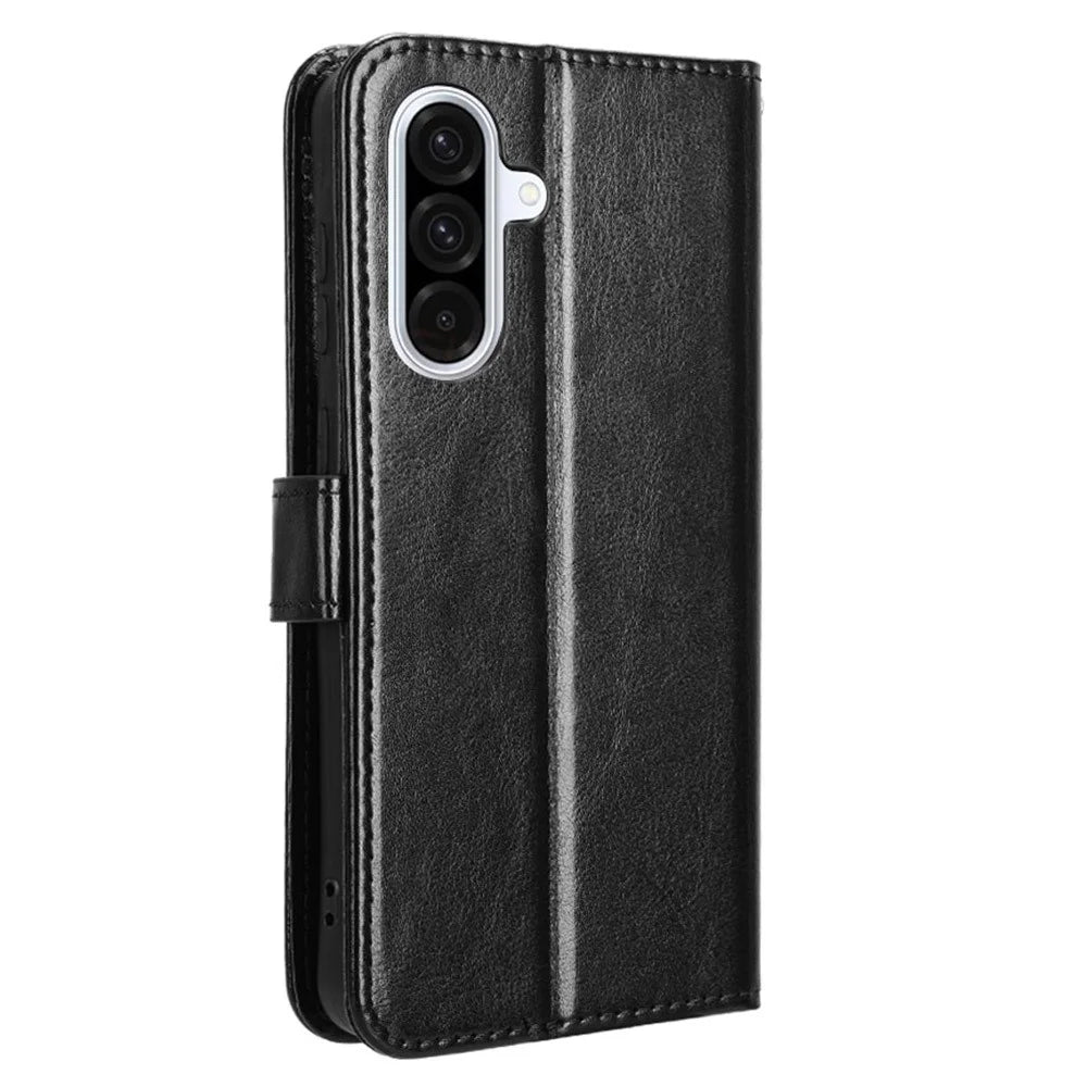 For Samsung Galaxy A56 5G Case Crazy Horse Texture PU Leather Phone Wallet Cover - Black - 6