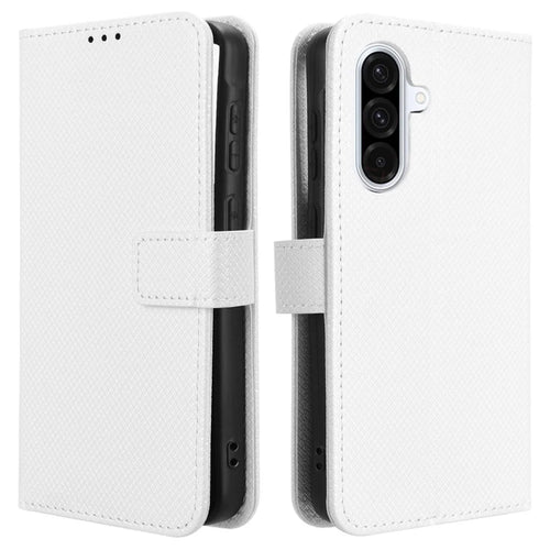 For Samsung Galaxy A56 5G Case PU Leather Diamond Texture Wallet Phone Cover - White - 1