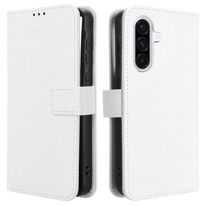 For Samsung Galaxy A56 5G Case PU Leather Diamond Texture Wallet Phone Cover - White - 1