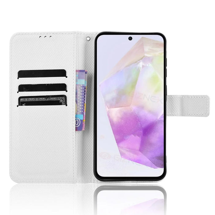 For Samsung Galaxy A56 5G Case PU Leather Diamond Texture Wallet Phone Cover - White - 2