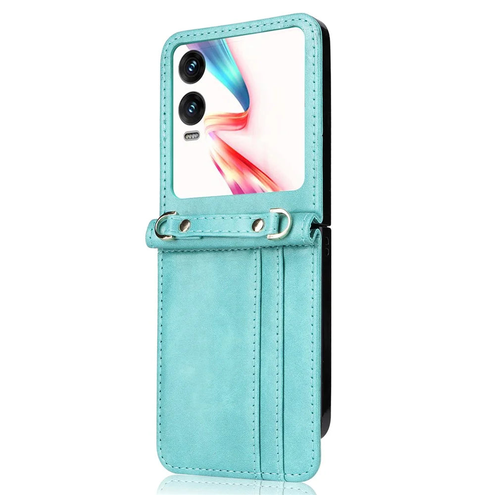 For Infinix Zero Flip 5G X6962 Case Card Slots Leather Phone Cover with Lanyard - Green - 2
