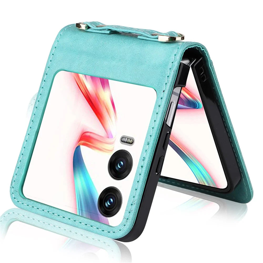 For Infinix Zero Flip 5G X6962 Case Card Slots Leather Phone Cover with Lanyard - Green - 4