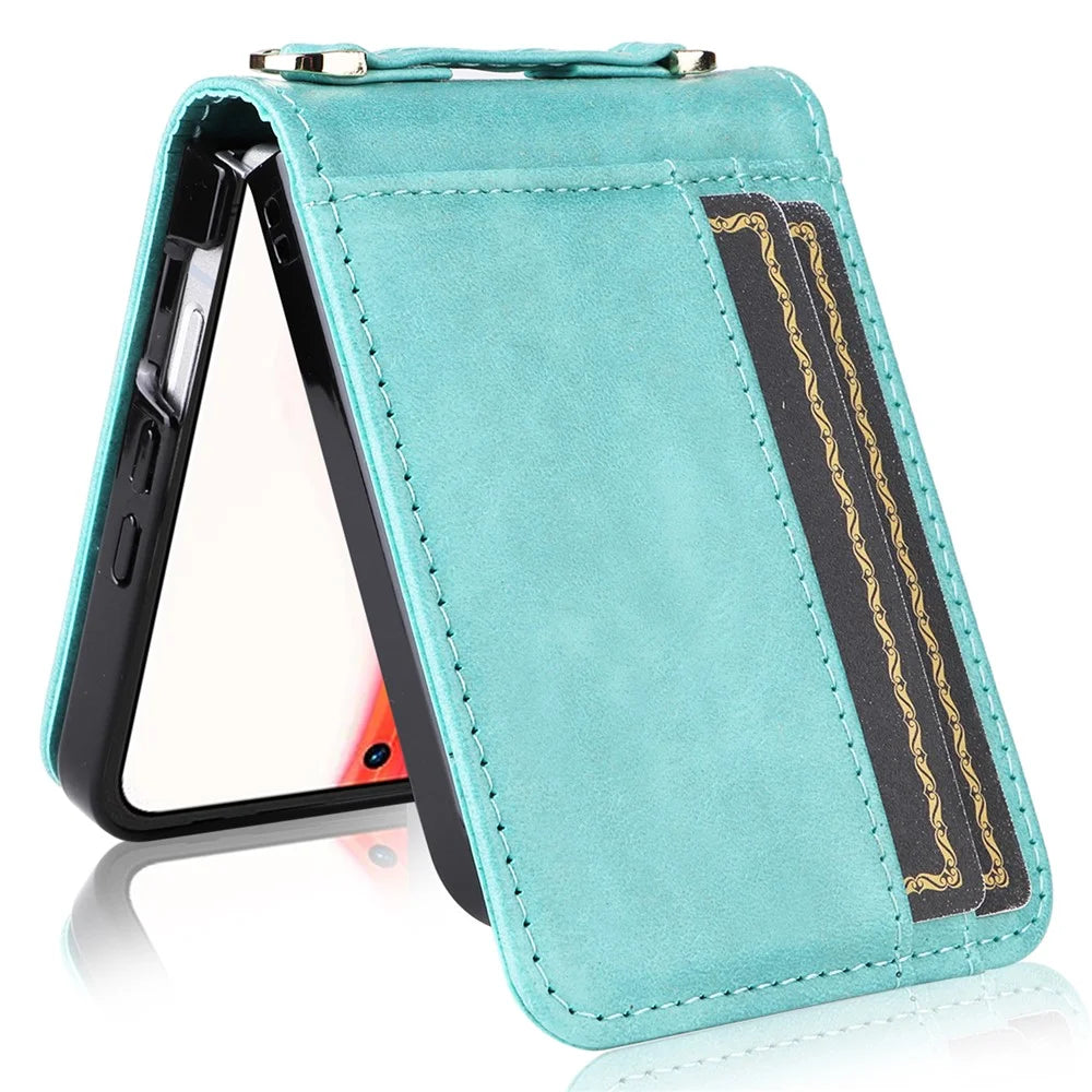 For Infinix Zero Flip 5G X6962 Case Card Slots Leather Phone Cover with Lanyard - Green - 6