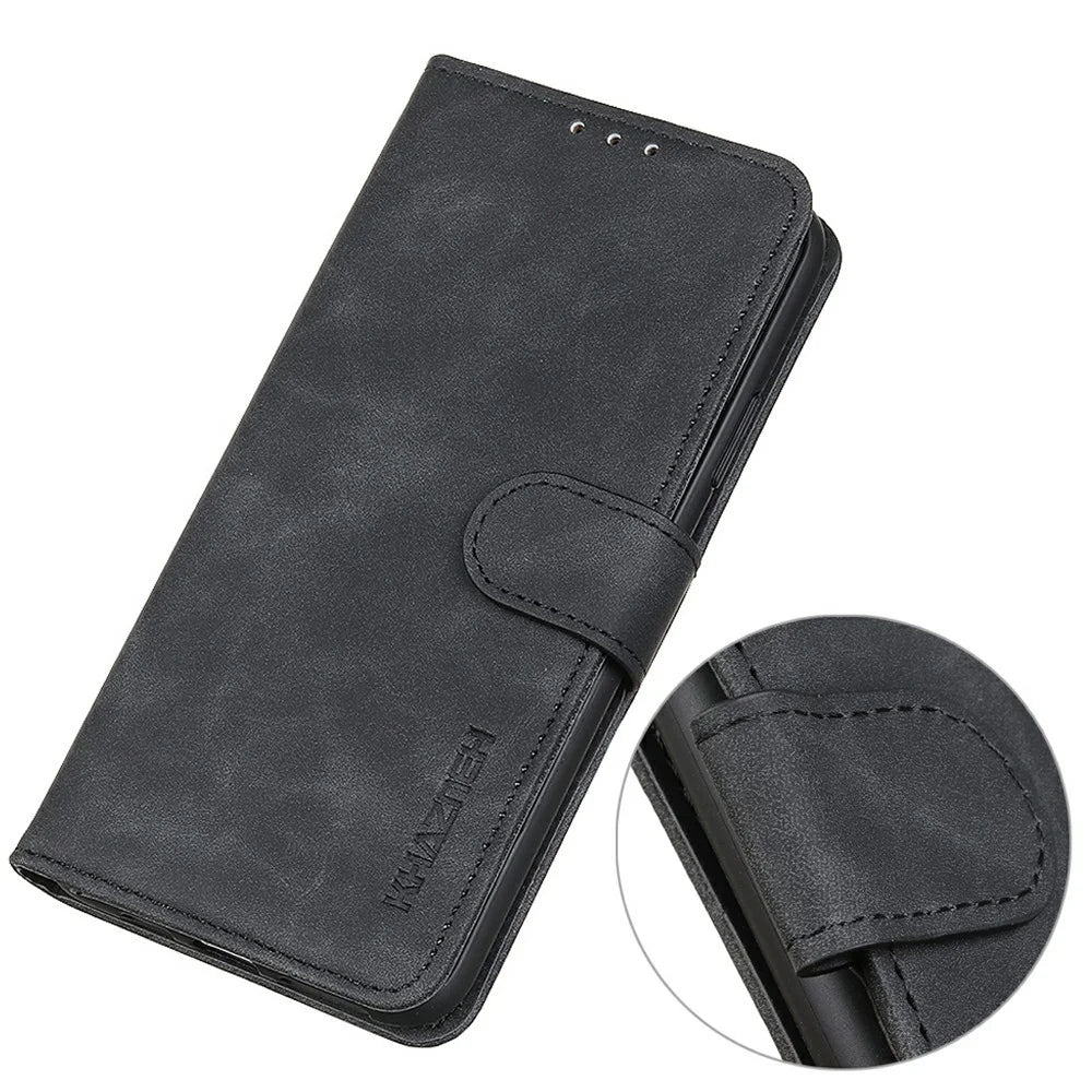 KHAZNEH For Samsung Galaxy A26 5G Case PU Leather Retro Texture Phone Cover - Black - 4