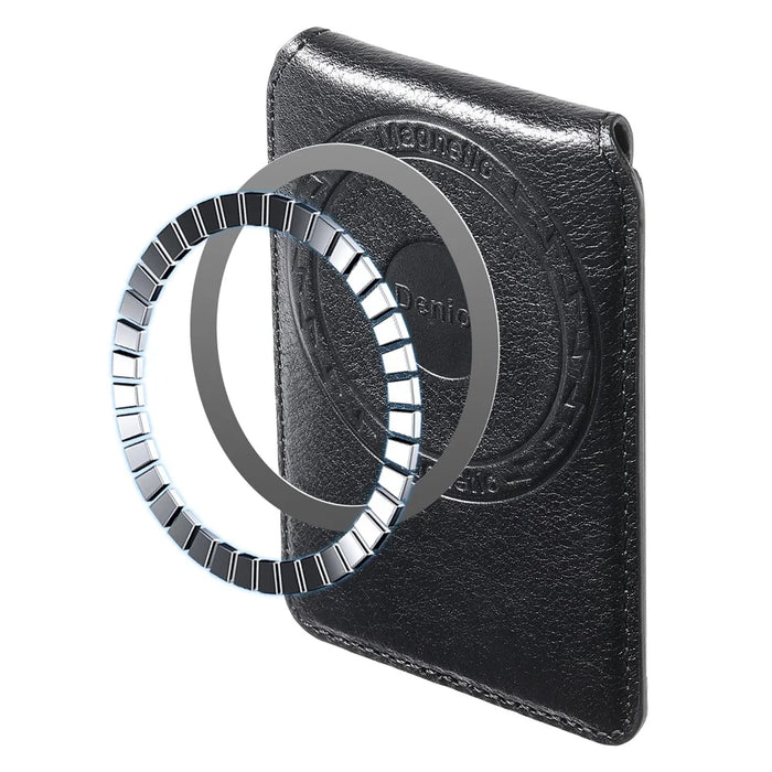 DENIOR V14 Magnetic Card Holder Genuine Cow Leather Phone Back Card Case - Black - 2