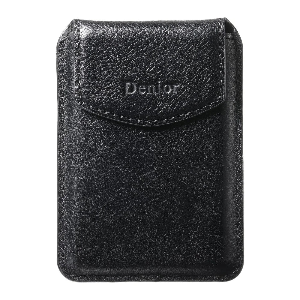 DENIOR V14 Magnetic Card Holder Genuine Cow Leather Phone Back Card Case - Black - 4