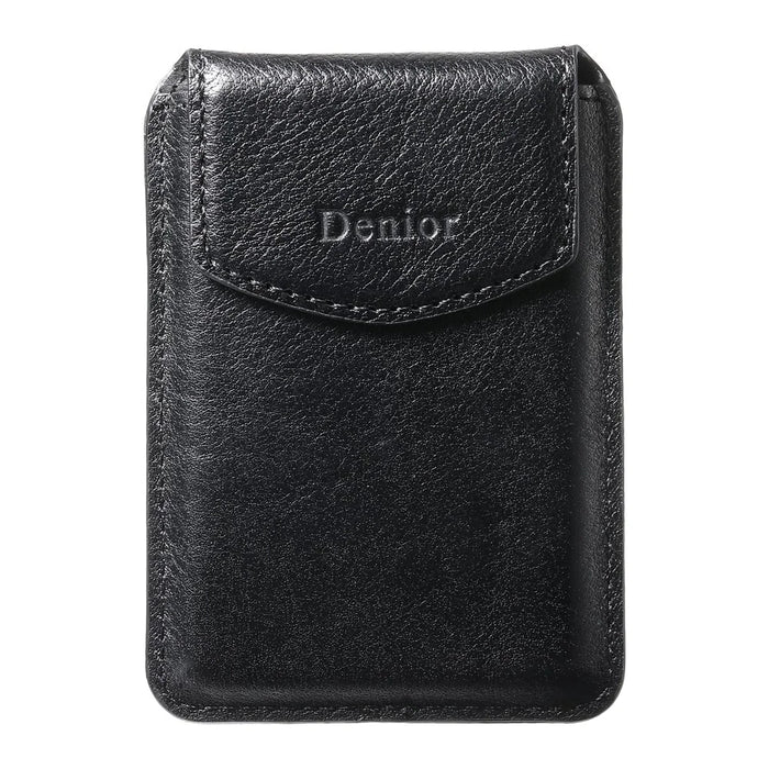 DENIOR V14 Magnetic Card Holder Genuine Cow Leather Phone Back Card Case - Black - 4