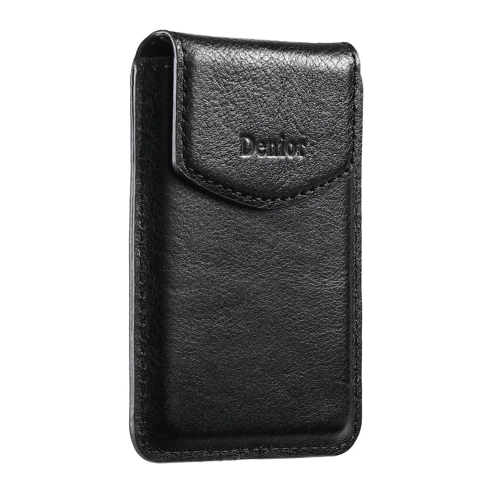 DENIOR V14 Magnetic Card Holder Genuine Cow Leather Phone Back Card Case - Black - 5