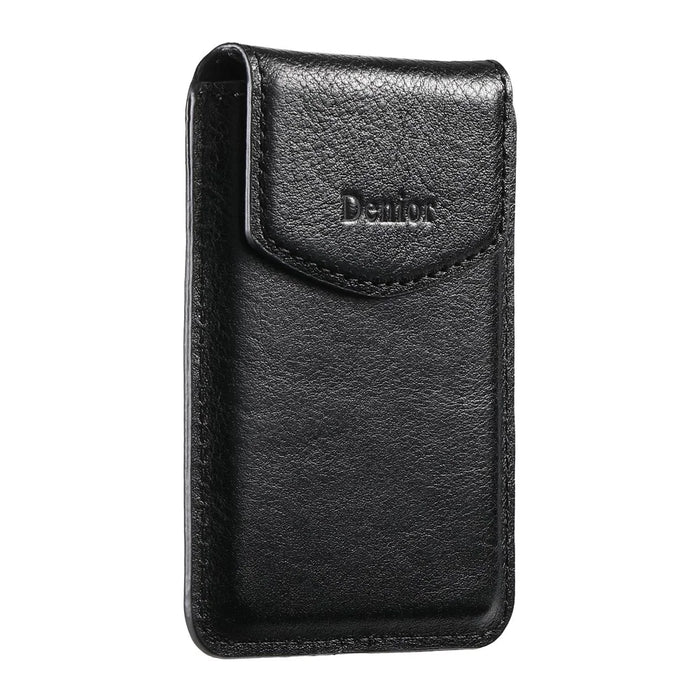 DENIOR V14 Magnetic Card Holder Genuine Cow Leather Phone Back Card Case - Black - 5