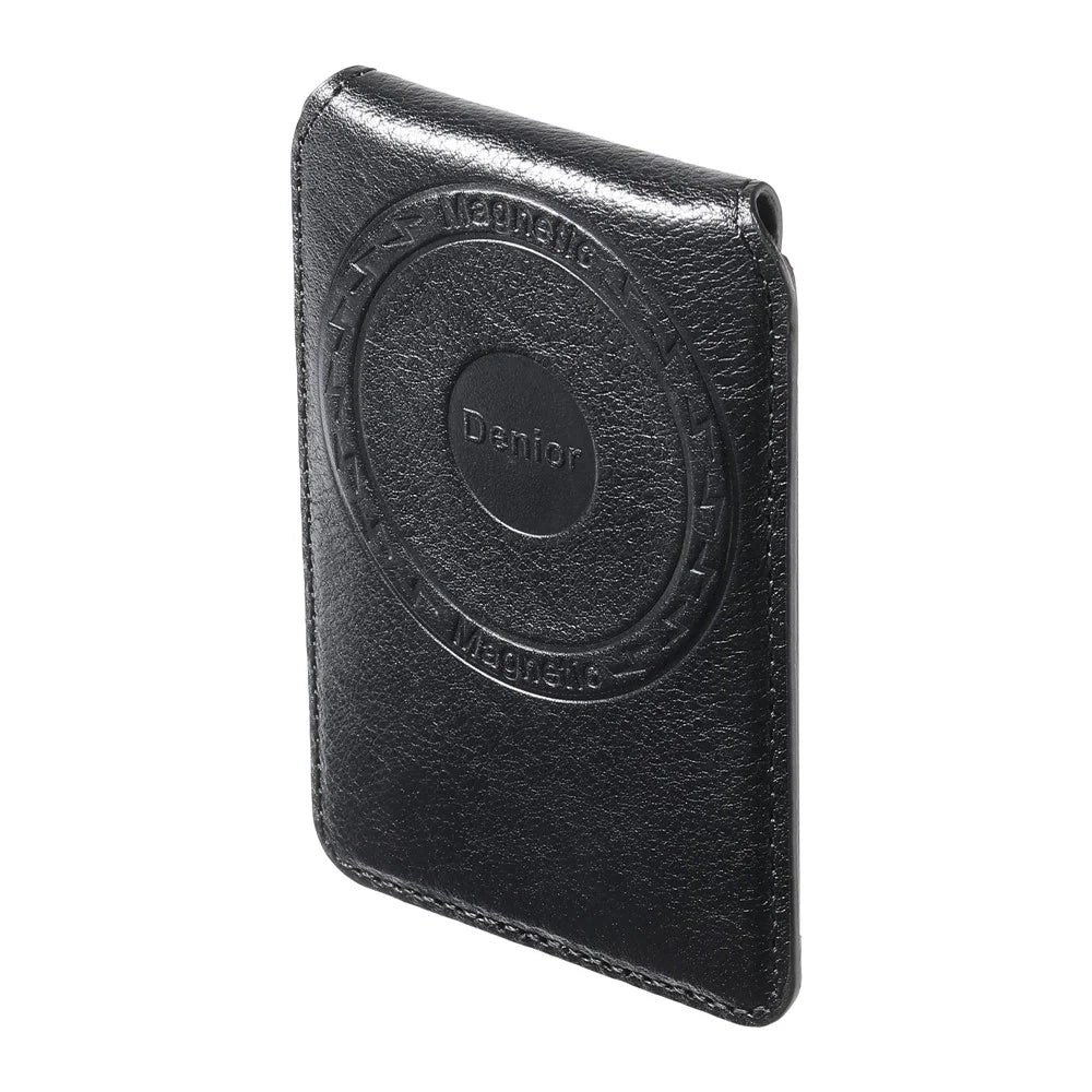 DENIOR V14 Magnetic Card Holder Genuine Cow Leather Phone Back Card Case - Black - 6
