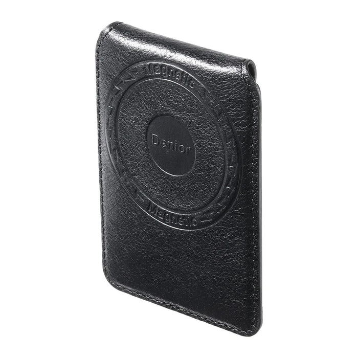 DENIOR V14 Magnetic Card Holder Genuine Cow Leather Phone Back Card Case - Black - 6