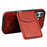 DENIOR D22 For iPhone 16 Case Detachable Card Bag Rotary Kickstand Genuine Cow Leather Phone Back Cover - Red - 3
