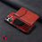 DENIOR D22 For iPhone 16 Case Detachable Card Bag Rotary Kickstand Genuine Cow Leather Phone Back Cover - Red - 7