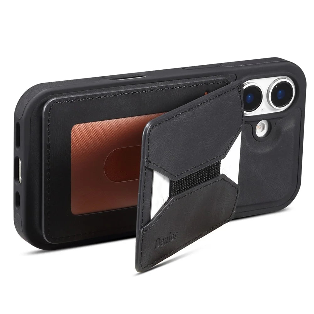 DENIOR D17 For iPhone 16 Case Compatible with MagSafe Card Bag Phone Cover - Black - 4