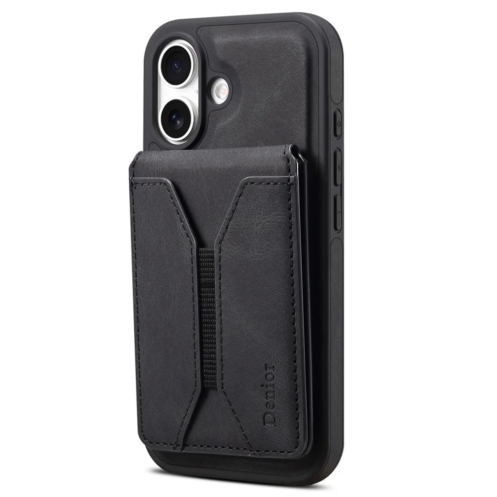 DENIOR D17 For iPhone 16 Case Compatible with MagSafe Card Bag Phone Cover - Black - 5