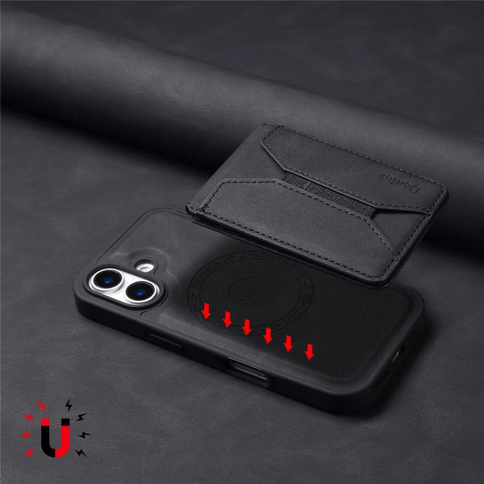 DENIOR D17 For iPhone 16 Case Compatible with MagSafe Card Bag Phone Cover - Black - 6