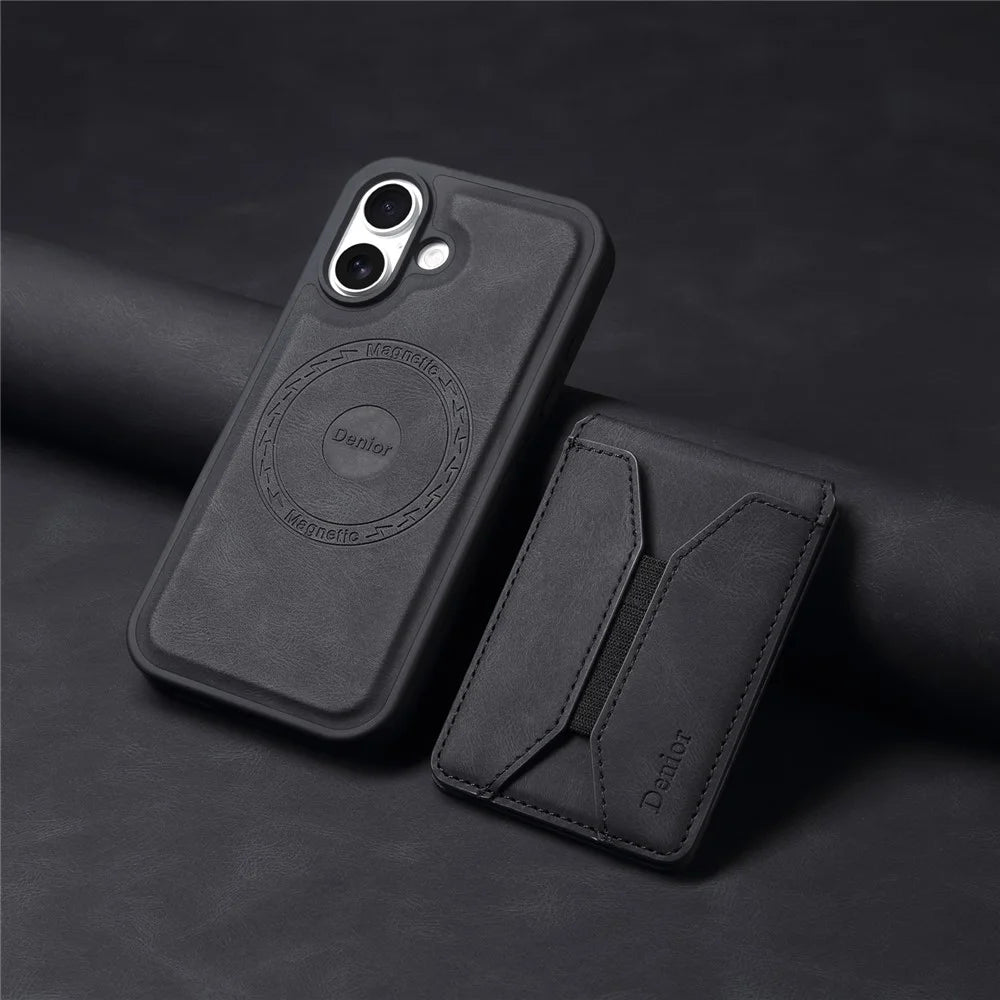 DENIOR D17 For iPhone 16 Case Compatible with MagSafe Card Bag Phone Cover - Black - 7