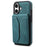 DENIOR D18 For iPhone 16 Case Ring Kickstand Leather+PC+TPU Phone Cover Card Holder - Blue - 1