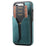 DENIOR D18 For iPhone 16 Plus Case Ring Kickstand Leather PC TPU Phone Cover Card Holder - Blue - 5