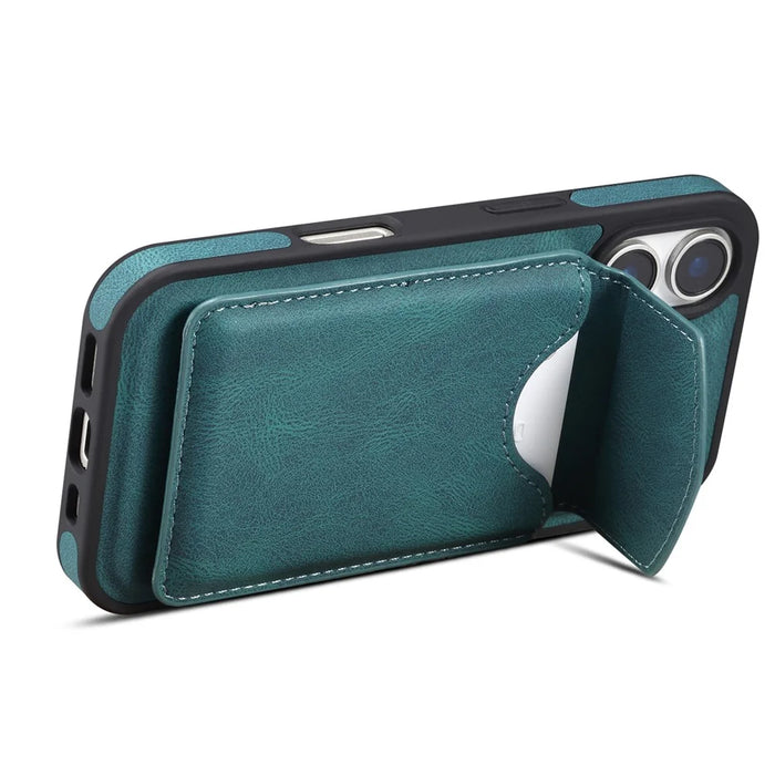 DENIOR D20 For iPhone 16 Plus Case Detachable Card Bag Rotary Kickstand Leather+PC+TPU Cover - Blue - 3