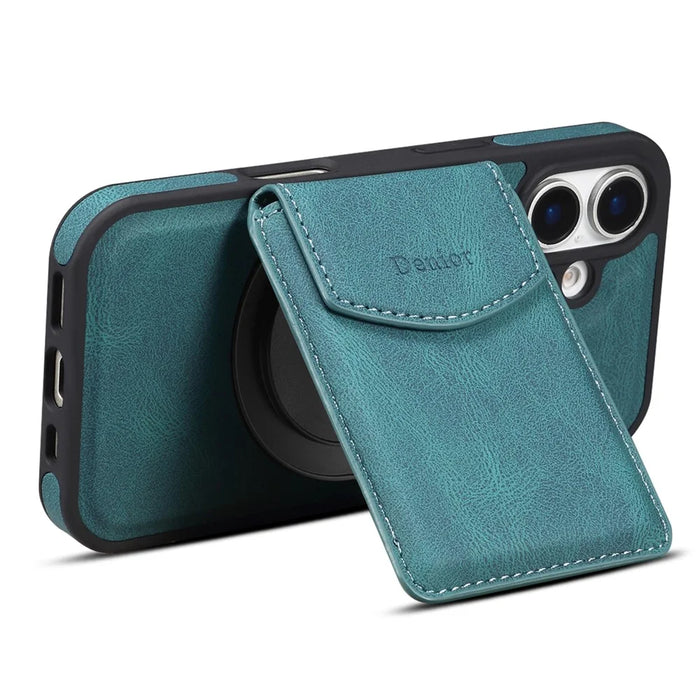 DENIOR D20 For iPhone 16 Plus Case Detachable Card Bag Rotary Kickstand Leather+PC+TPU Cover - Blue - 4