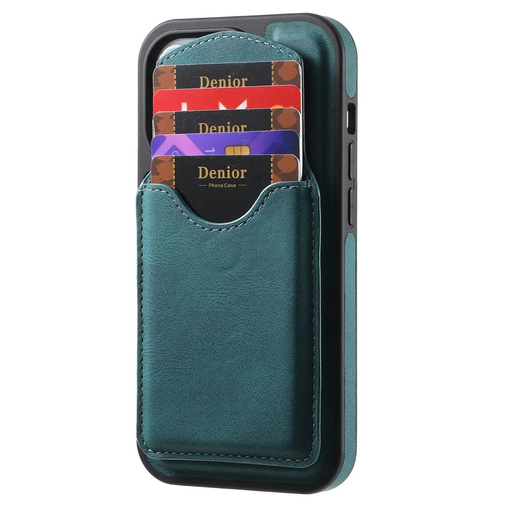 DENIOR D20 For iPhone 16 Plus Case Detachable Card Bag Rotary Kickstand Leather+PC+TPU Cover - Blue - 5
