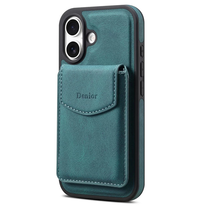 DENIOR D20 For iPhone 16 Plus Case Detachable Card Bag Rotary Kickstand Leather+PC+TPU Cover - Blue - 6