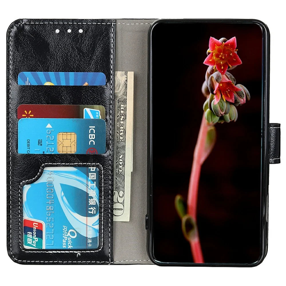 For Samsung Galaxy A56 5G Leather Case Wallet Phone Cover Crazy Horse Texture - Black - 3