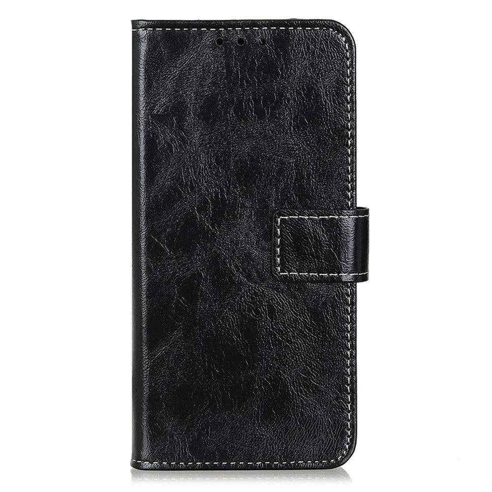 For Samsung Galaxy A56 5G Leather Case Wallet Phone Cover Crazy Horse Texture - Black - 6