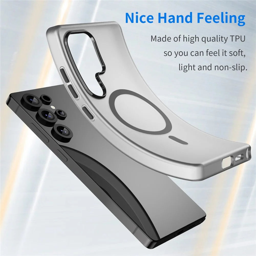 For Samsung Galaxy S25 Ultra Magnetic Case TPU + PC Slim Matte Translucent Phone Cover - Black - 3