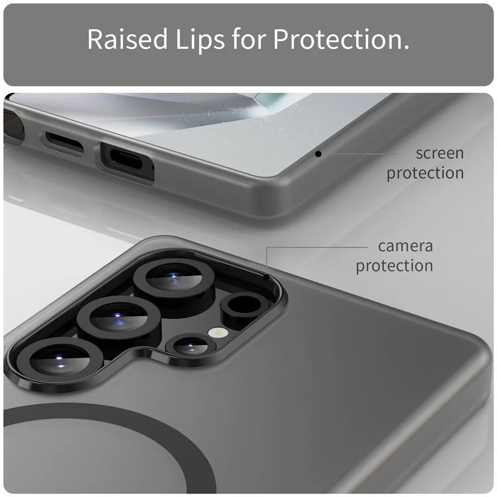 For Samsung Galaxy S25 Ultra Magnetic Case TPU + PC Slim Matte Translucent Phone Cover - Black - 5