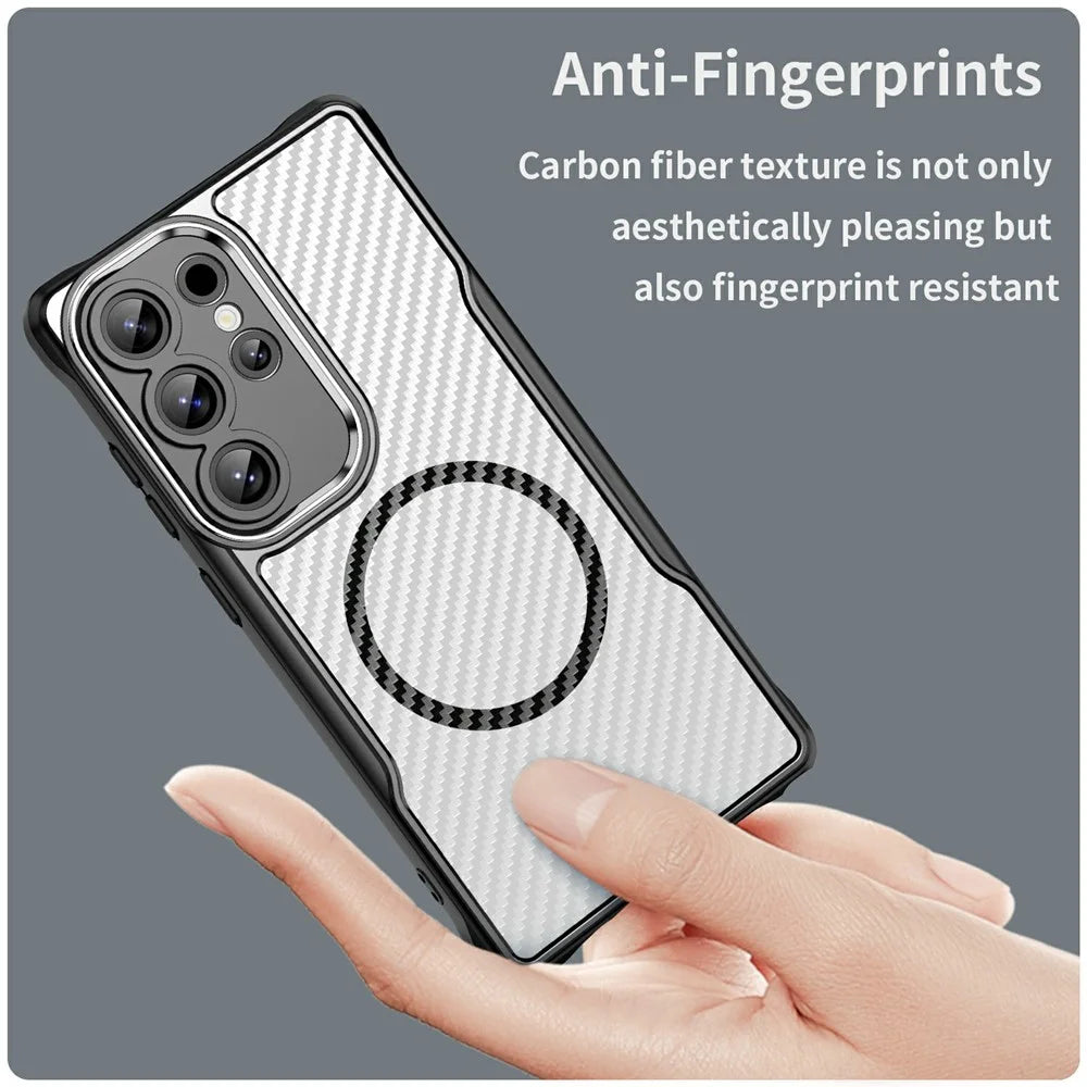 For Samsung Galaxy S25 Ultra Magnetic Case TPU+PC Phone Cover Carbon Fiber - Black - 4