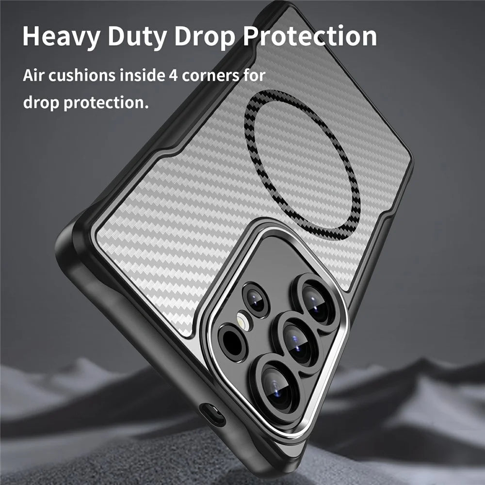 For Samsung Galaxy S25 Ultra Magnetic Case TPU+PC Phone Cover Carbon Fiber - Black - 7