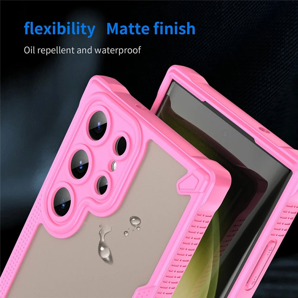 For Samsung Galaxy S23 Ultra Case PC+TPU Frosted Phone Back Cover - Pink - 7