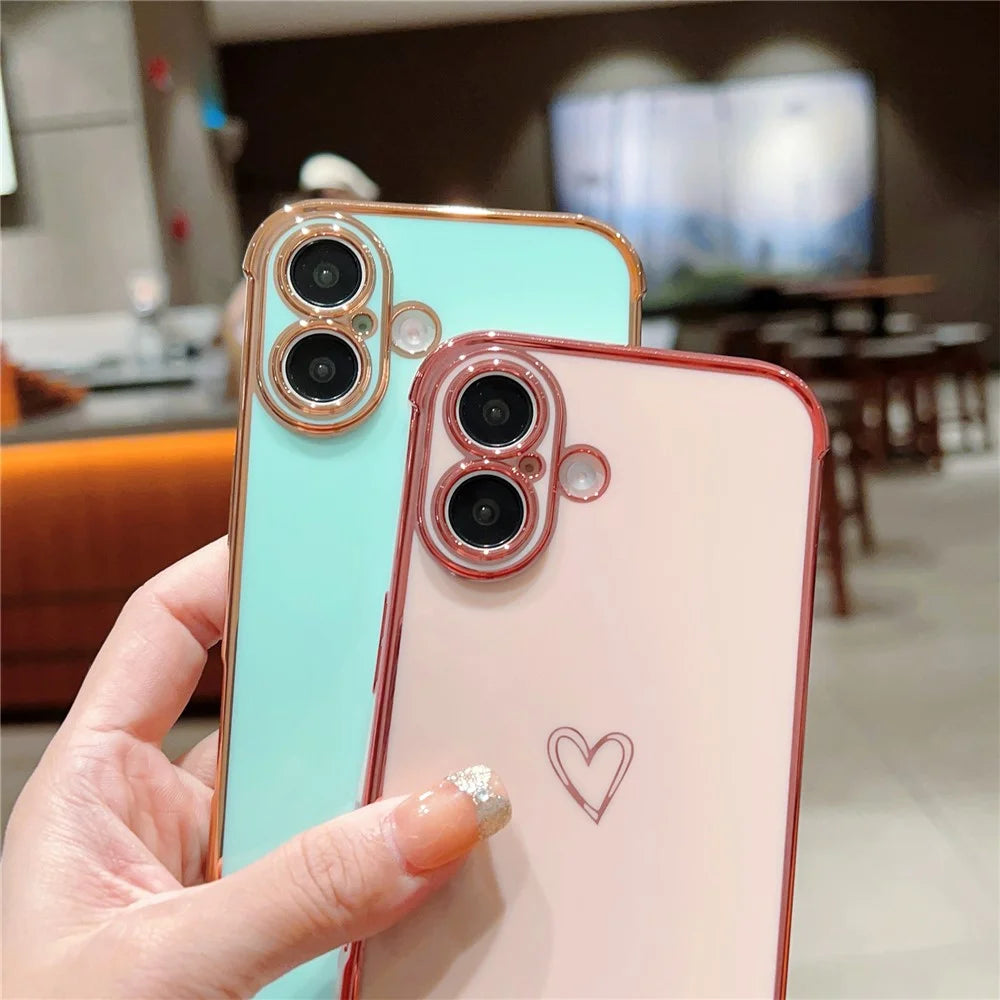 For iPhone 16 Case Love Heart Pattern TPU Phone Cover Electroplating Edge - Black - 4