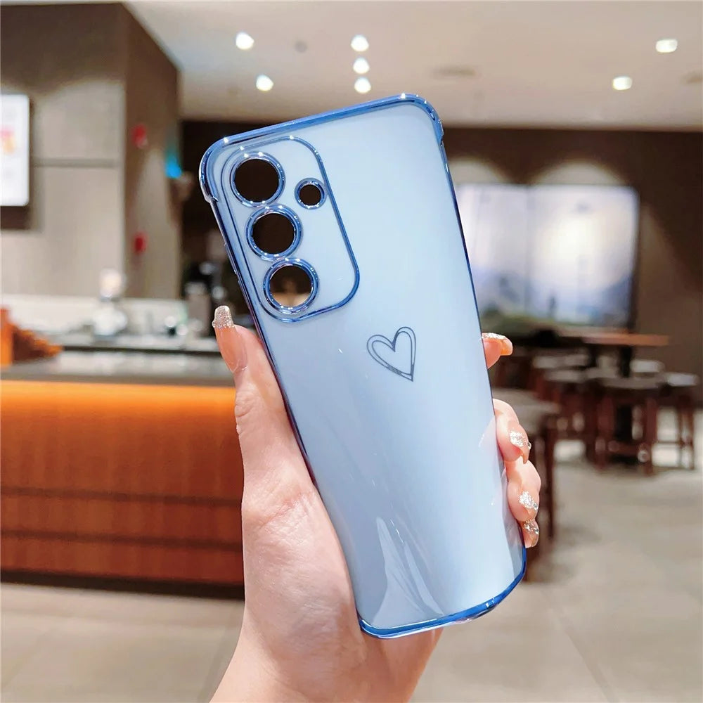 For Samsung Galaxy S25 Case Love Heart Pattern TPU Phone Cover Electroplating Edge - Black - 3