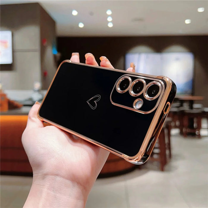 For Samsung Galaxy S25+ Case Love Heart Pattern TPU Phone Cover Electroplating Edge - Black - 2