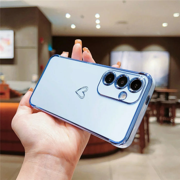 For Samsung Galaxy S24 FE Case Love Heart Pattern TPU Phone Cover Electroplating Edge - Blue - 2
