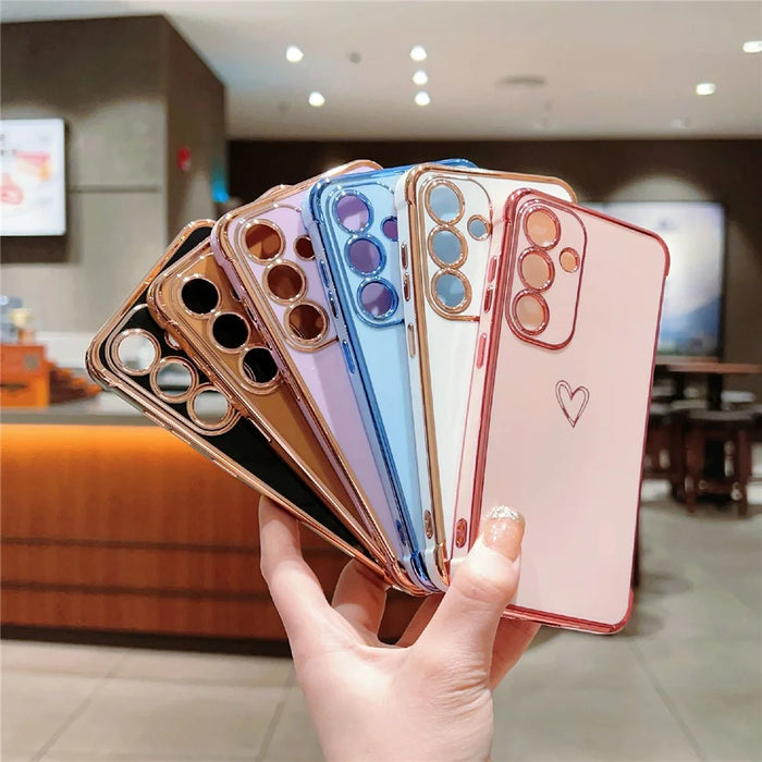 For Samsung Galaxy S24 FE Case Love Heart Pattern TPU Phone Cover Electroplating Edge - Blue - 7