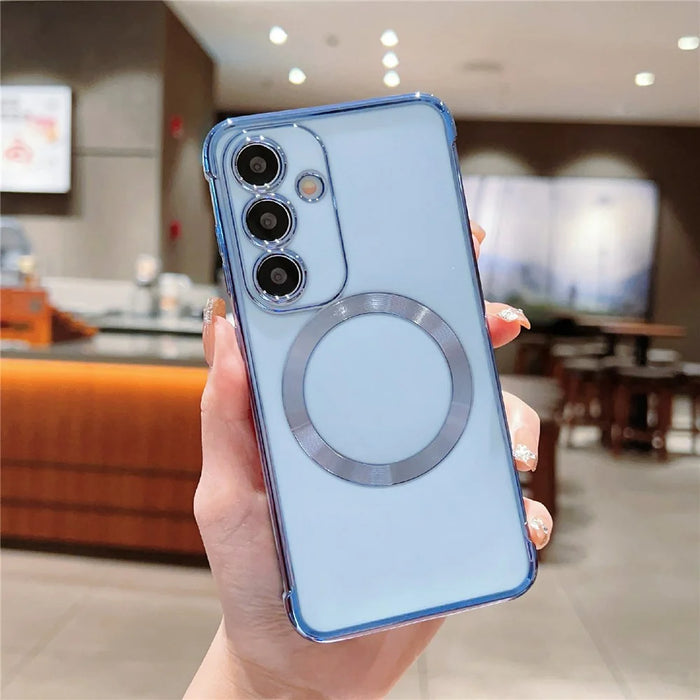 For Samsung Galaxy S24+ Magnetic Case Electroplating TPU Phone Cover - Blue - 1