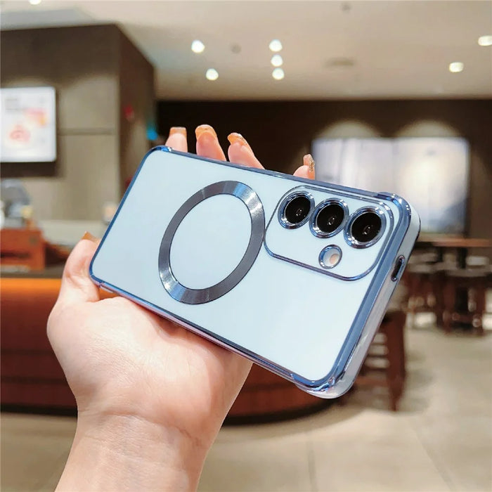 For Samsung Galaxy S25 Magnetic Case Electroplating TPU Phone Cover - Blue - 2
