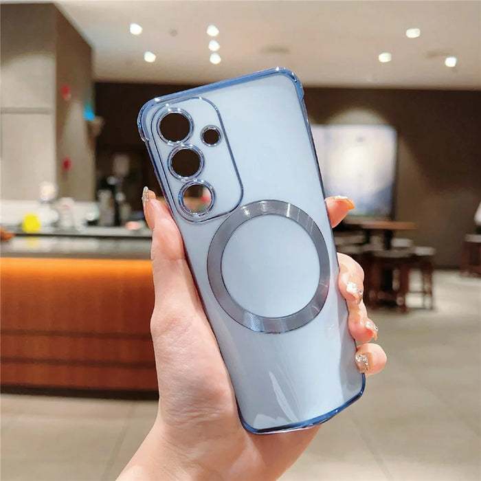 For Samsung Galaxy S25 Magnetic Case Electroplating TPU Phone Cover - Blue - 3