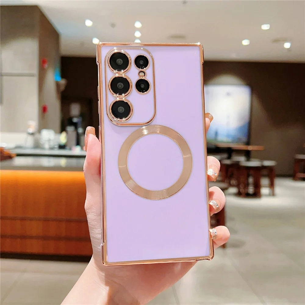 For Samsung Galaxy S24 Ultra Magnetic Case Electroplating TPU Phone Cover - Purple - 1