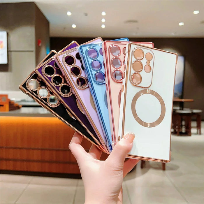 For Samsung Galaxy S24 Ultra Magnetic Case Electroplating TPU Phone Cover - Purple - 7