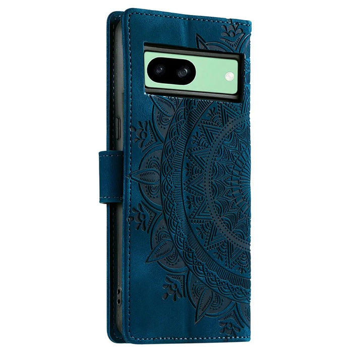Style 018 For Google Pixel 8a Case Imprinted Totem Skin Feel Wallet Leather Phone Cover - Blue - 7
